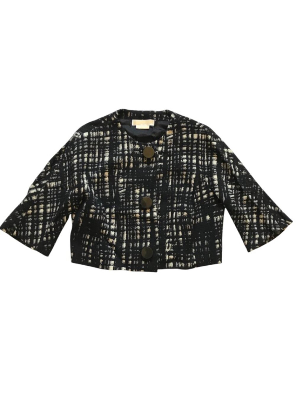 Michael Kors Collection Tweed Cropped Blazer Jacket Womens 8 Black Cream Wool